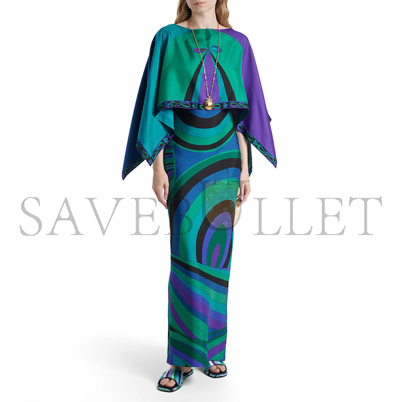 PUCCI IRIDE SILK TWILL MAXI DRESS AND CAPE SET